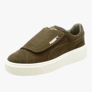 Puma Olive Suede Slip-On Sneakers